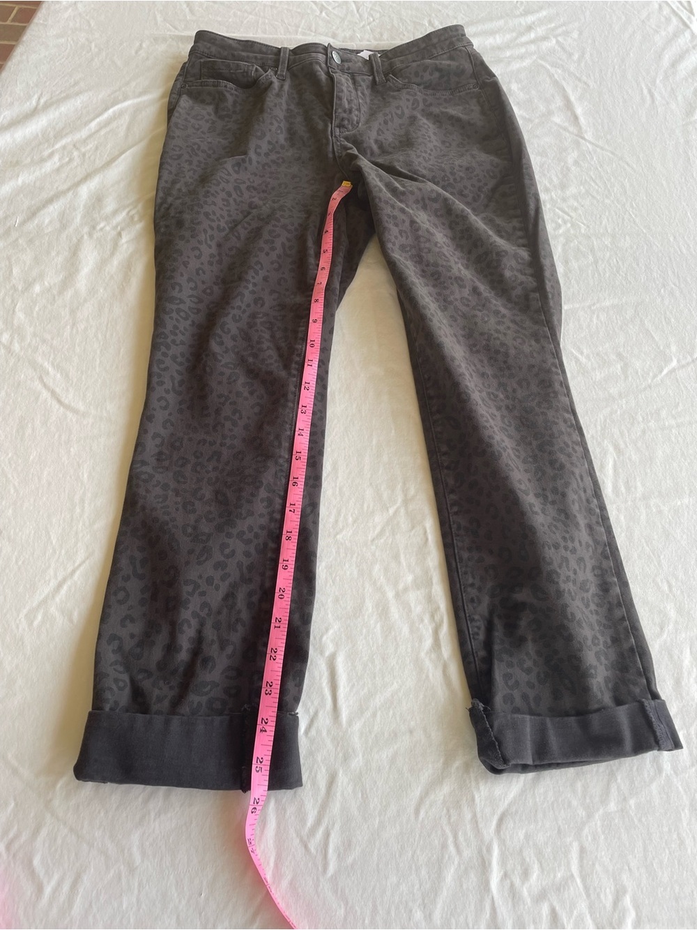 🐆 NYDJ Alina Legging Jeans Size 8 Gray Leopard Print Stretch Ankle Crop Chic